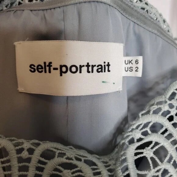 Self Portrait Bardot Lace Shouldered Maxi Dress Ice Grey Size 2 - Picture 9 of 12